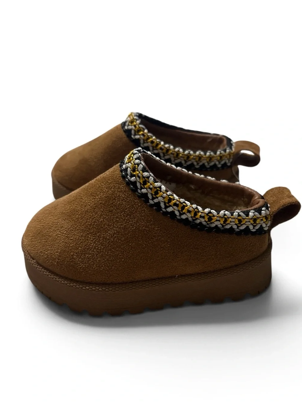 American Exchange Kids Brown Suede Slip-On Slippers US 6 Embroidered